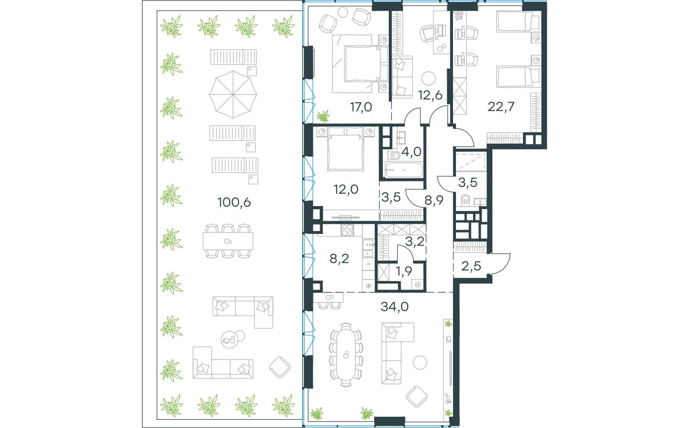 5к. квартира, 164.2 м²