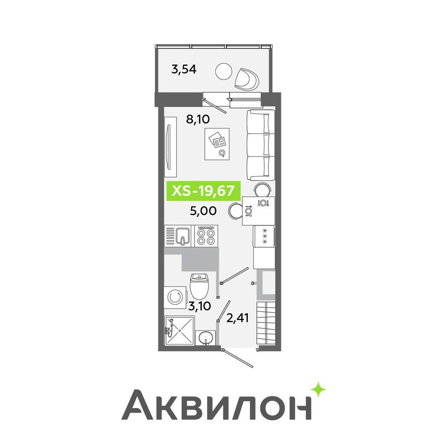 Студия-квартира, 19.7 м²