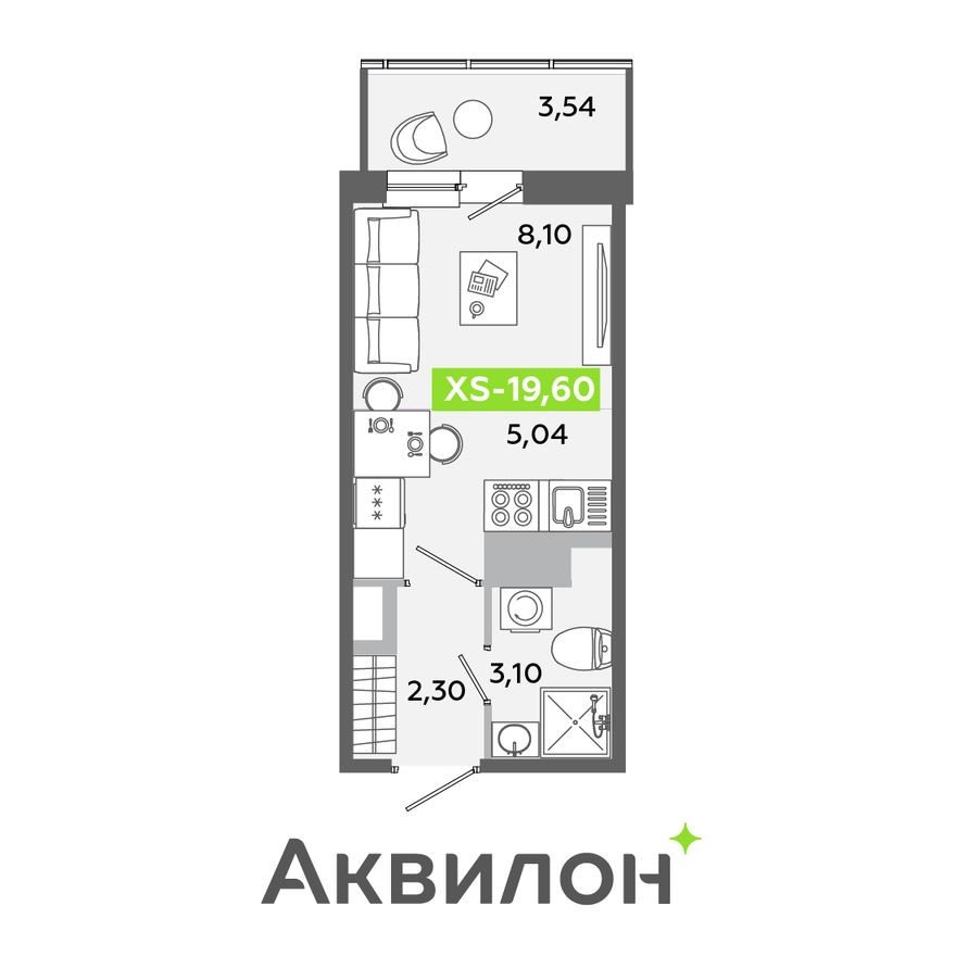 Студия-квартира, 19.6 м²