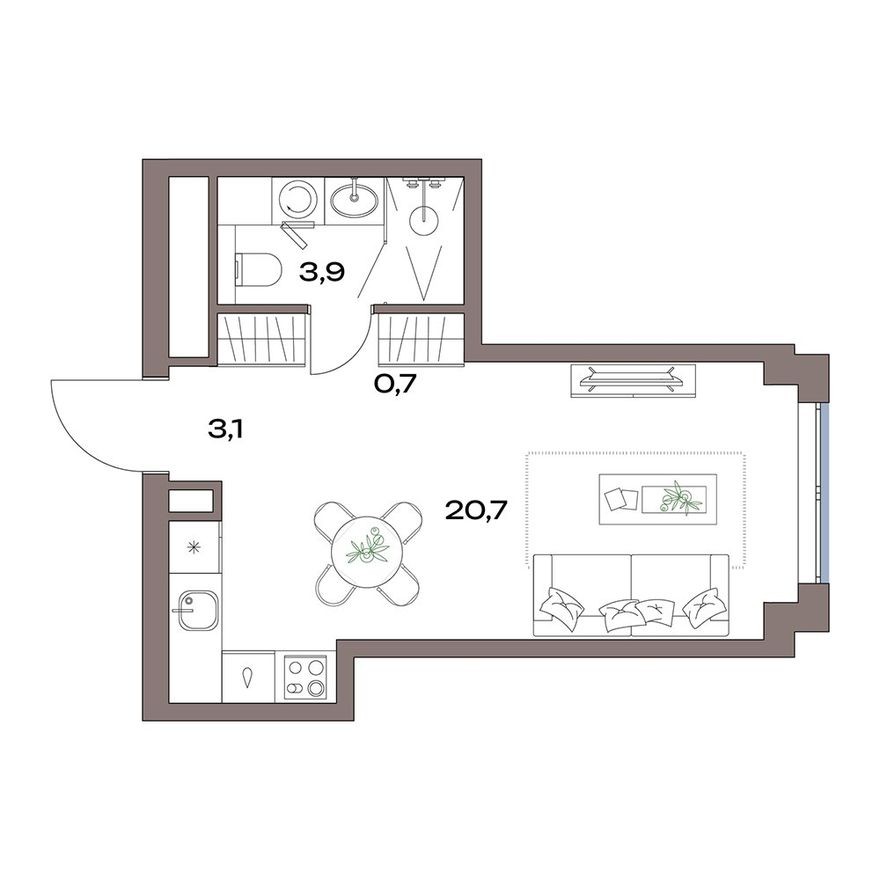 Студия-квартира, 28.4 м²