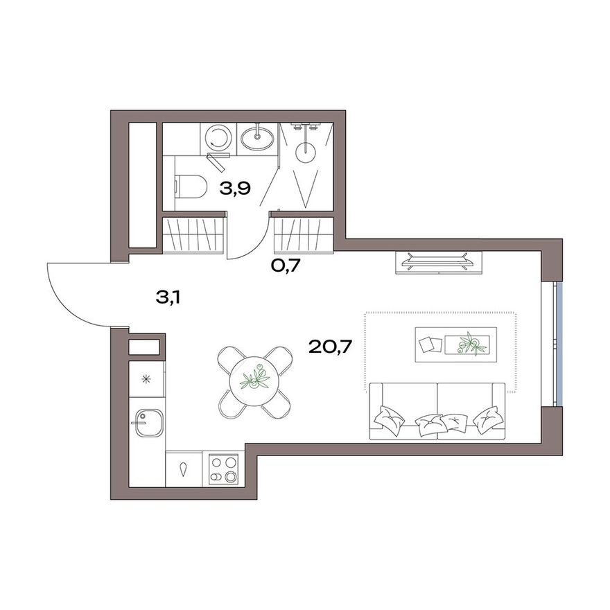 Студия-квартира, 28.4 м²