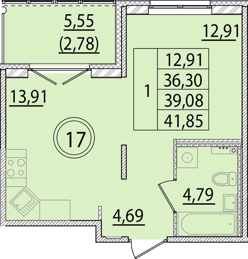 Планировка — 1к. квартира