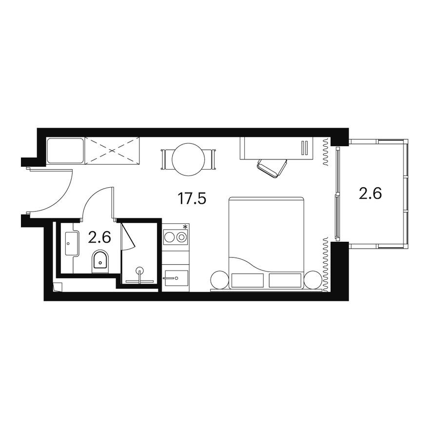 Студия-апартаменты, 22.7 м²