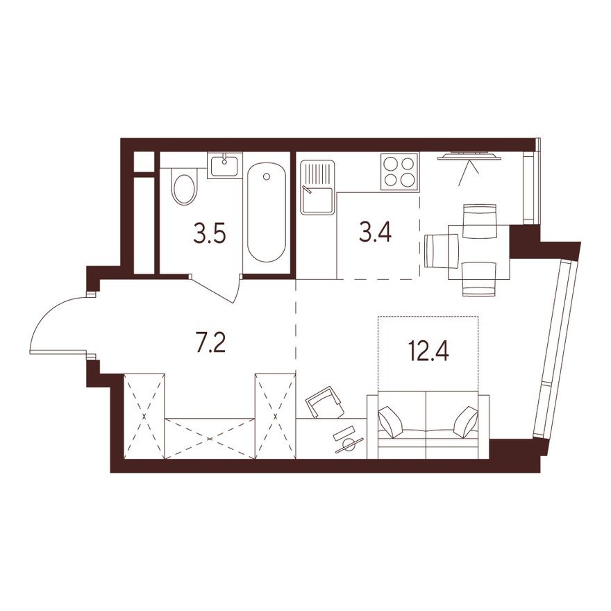 Студия-квартира, 26.5 м²