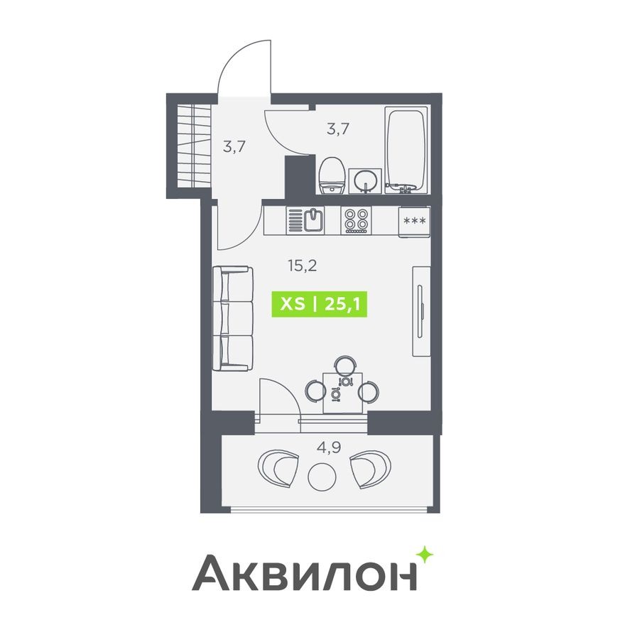 Студия-квартира, 25.1 м²