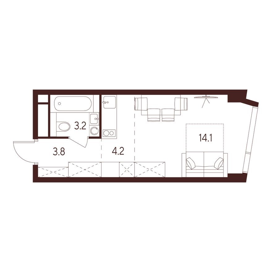 Студия-квартира, 25.3 м²