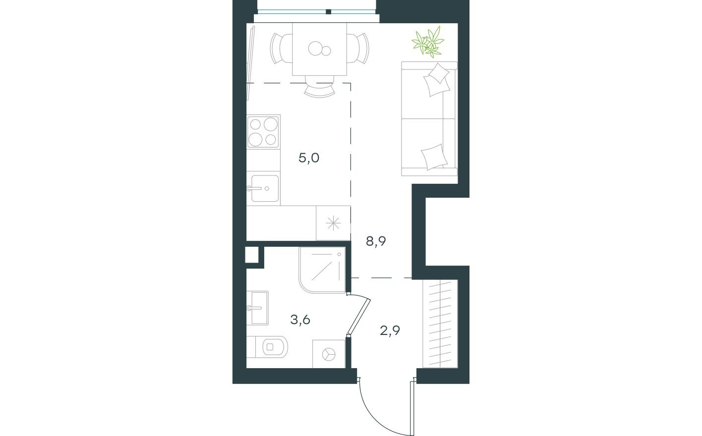 Планировка — Студия-квартира, 20.4 м²