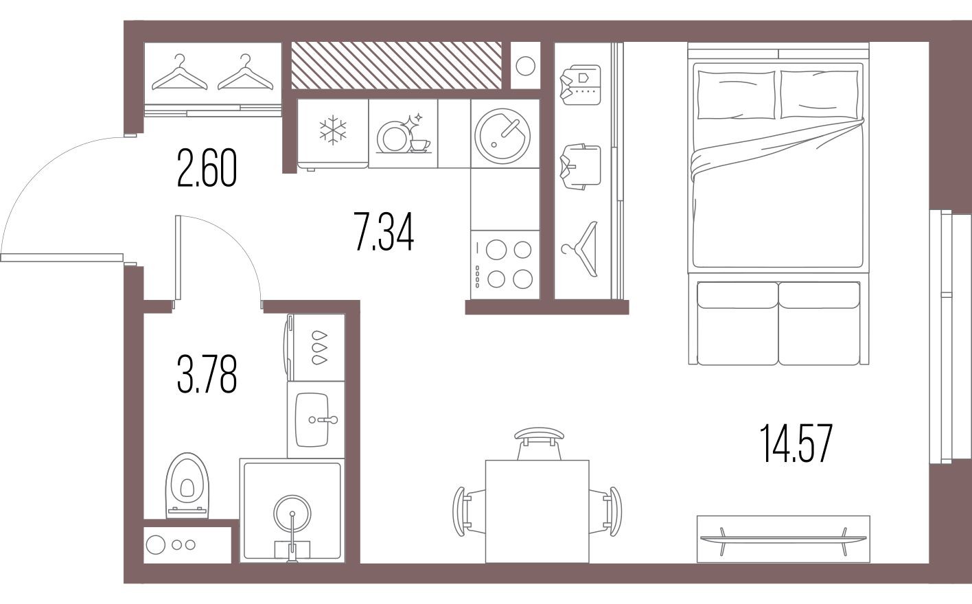 Планировка — Студия-квартира, 28.3 м²