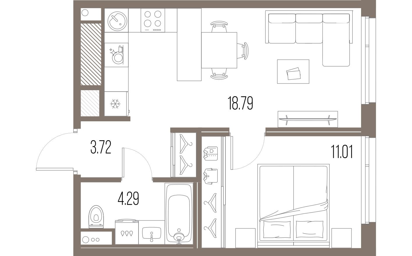 Планировка — 1к. квартира, 37.8 м²