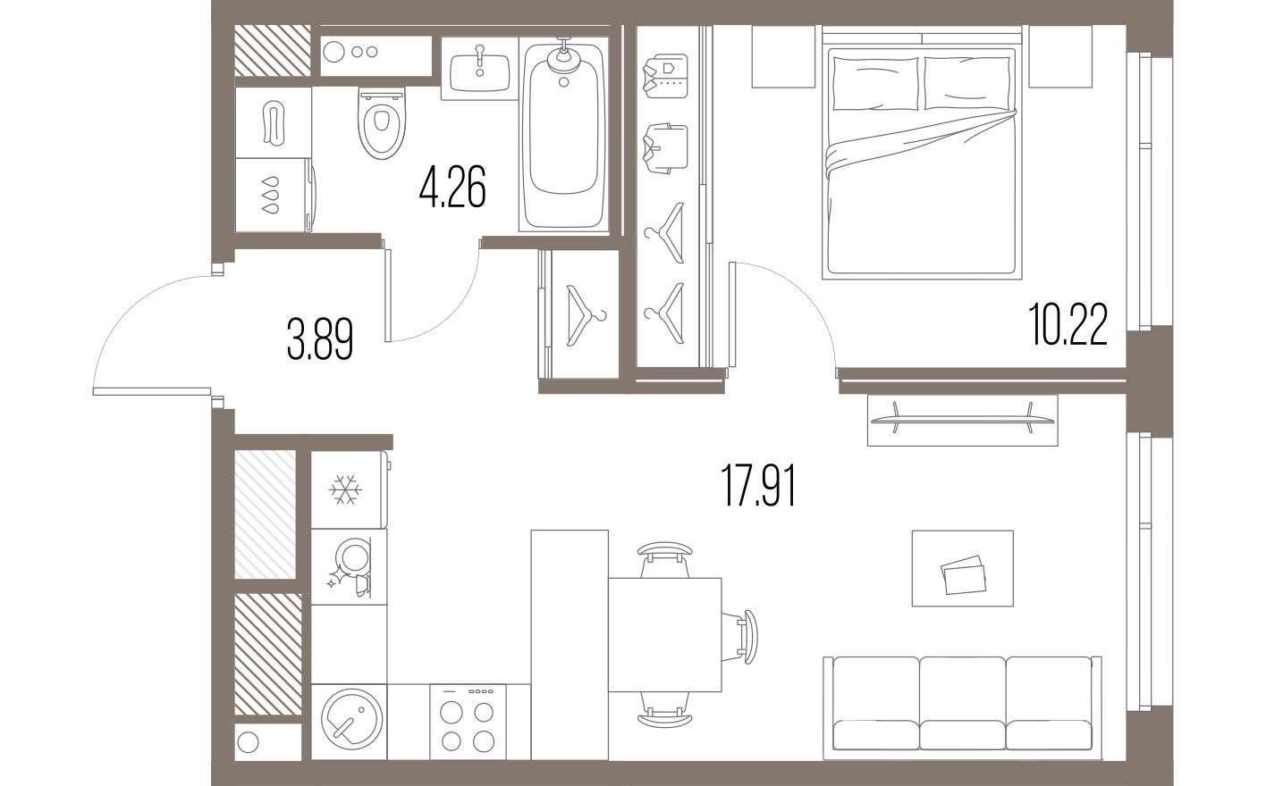 Планировка — 1к. квартира, 36.3 м²