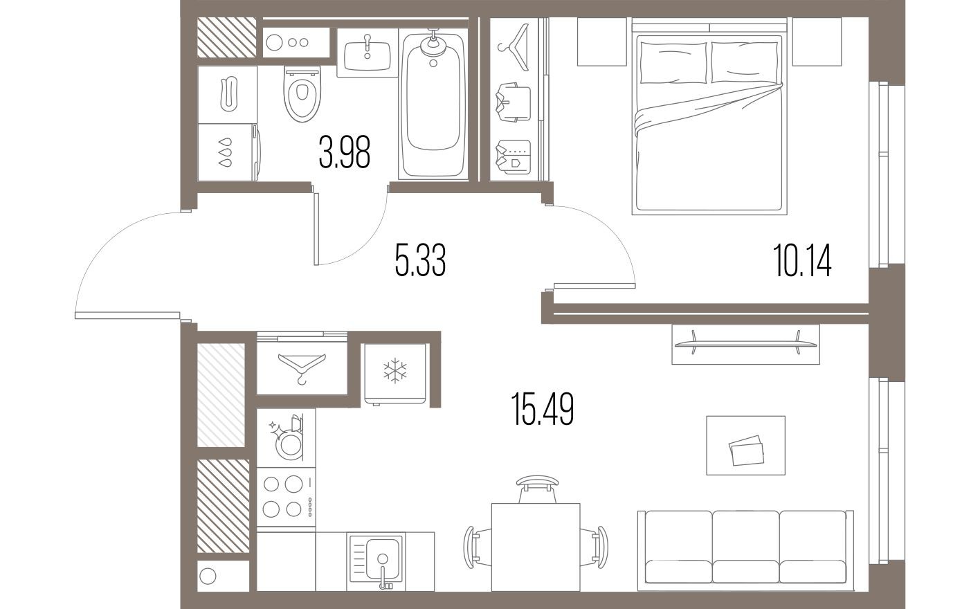 Планировка — 1к. квартира, 34.9 м²