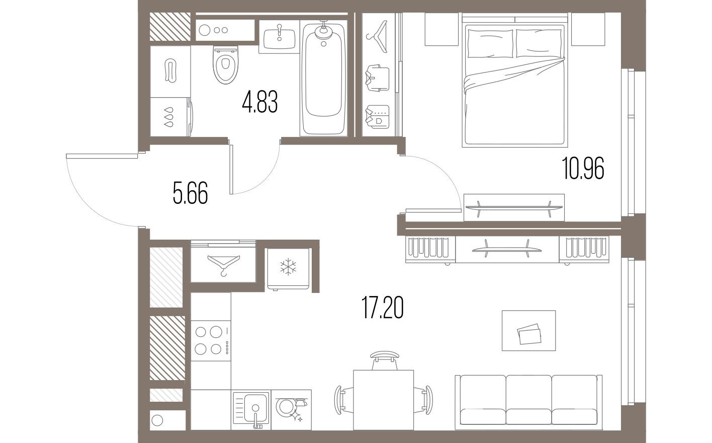 Планировка — 1к. квартира, 38.7 м²