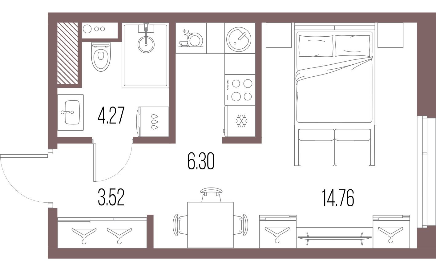 Планировка — Студия-квартира, 28.9 м²