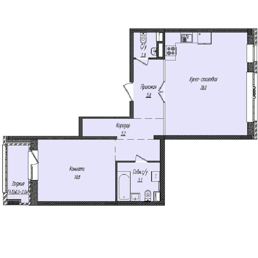 1к. апартаменты, 67.0 м²