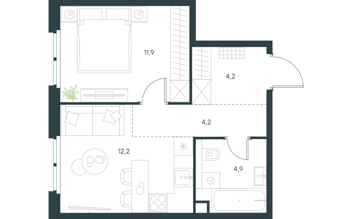 1к. квартира, 37.4 м²