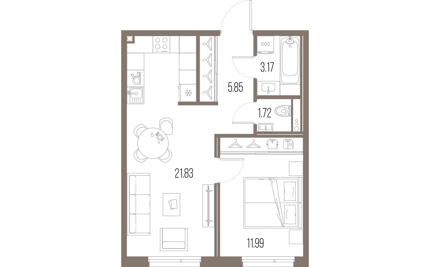 Планировка — 1к. квартира, 44.6 м²