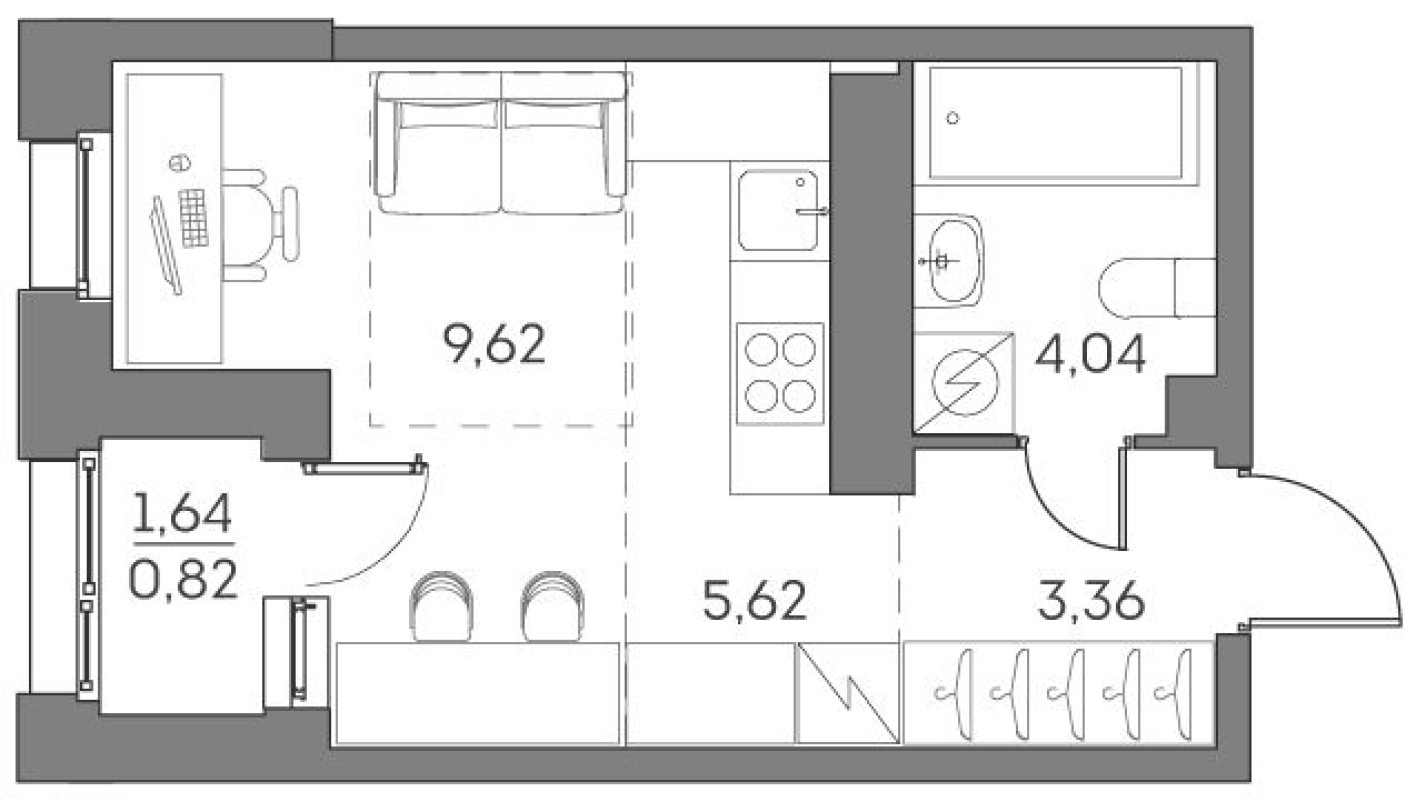 Студия-квартира, 23.5 м²