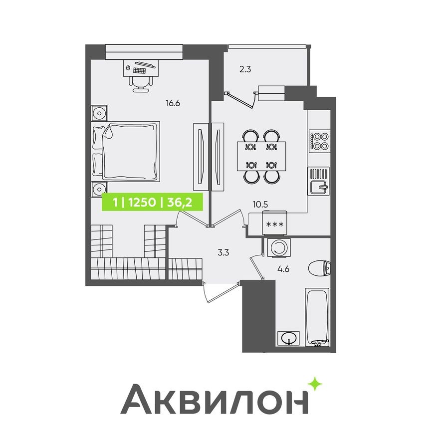 1к. квартира, 36.2 м²
