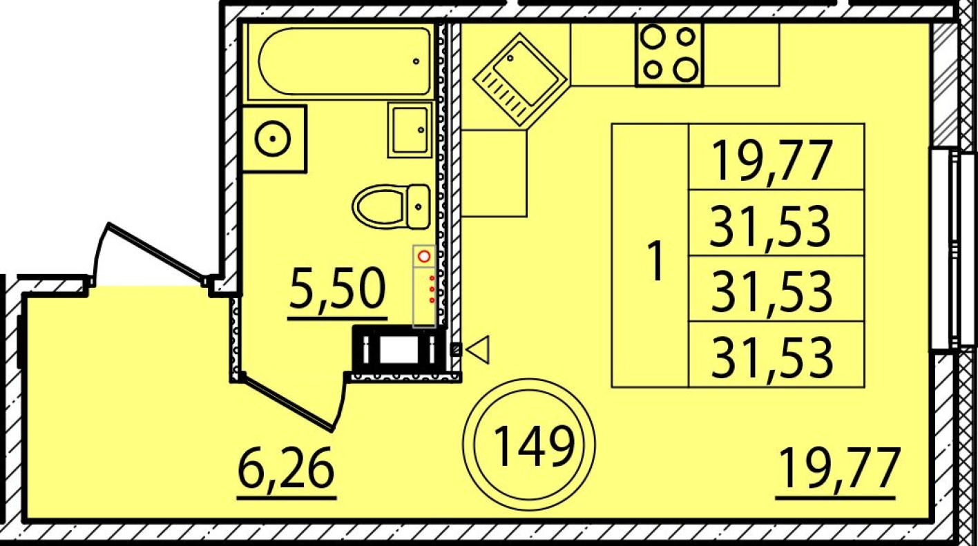 Студия-квартира, 31.5 м²