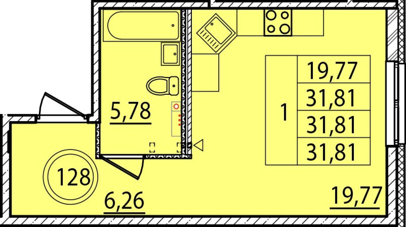 Студия-квартира, 31.8 м²