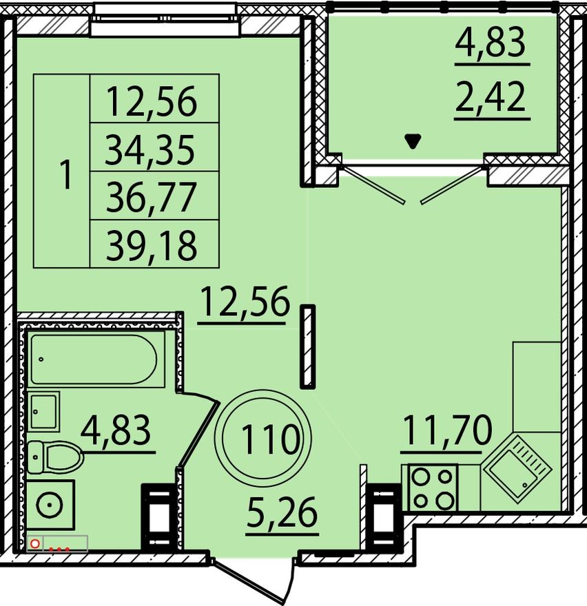 Планировка — 1к. квартира