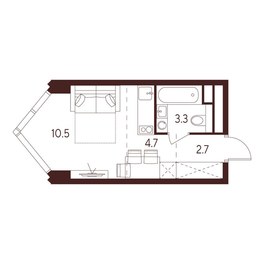 Студия-квартира, 21.2 м²