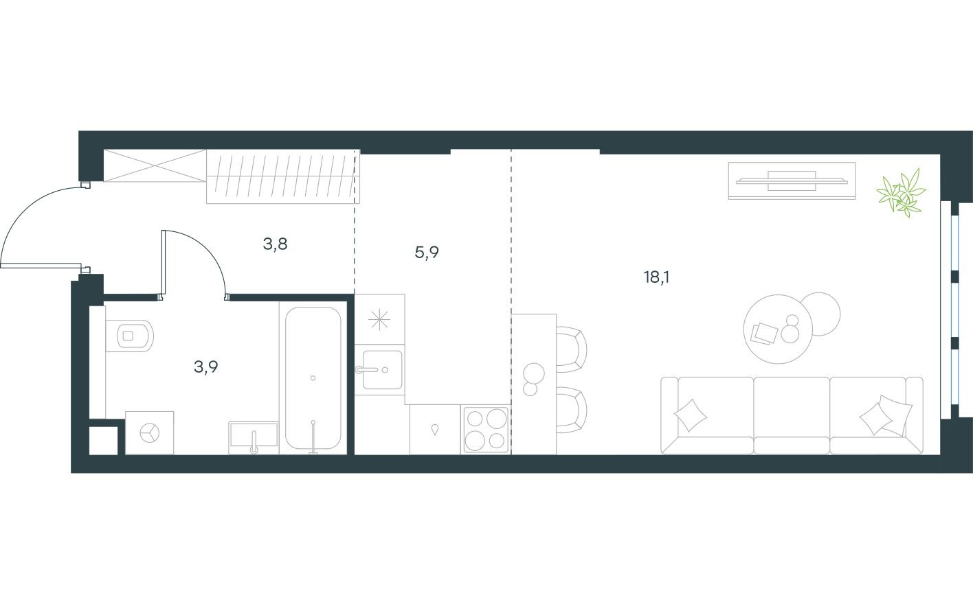 Студия-квартира, 31.7 м²