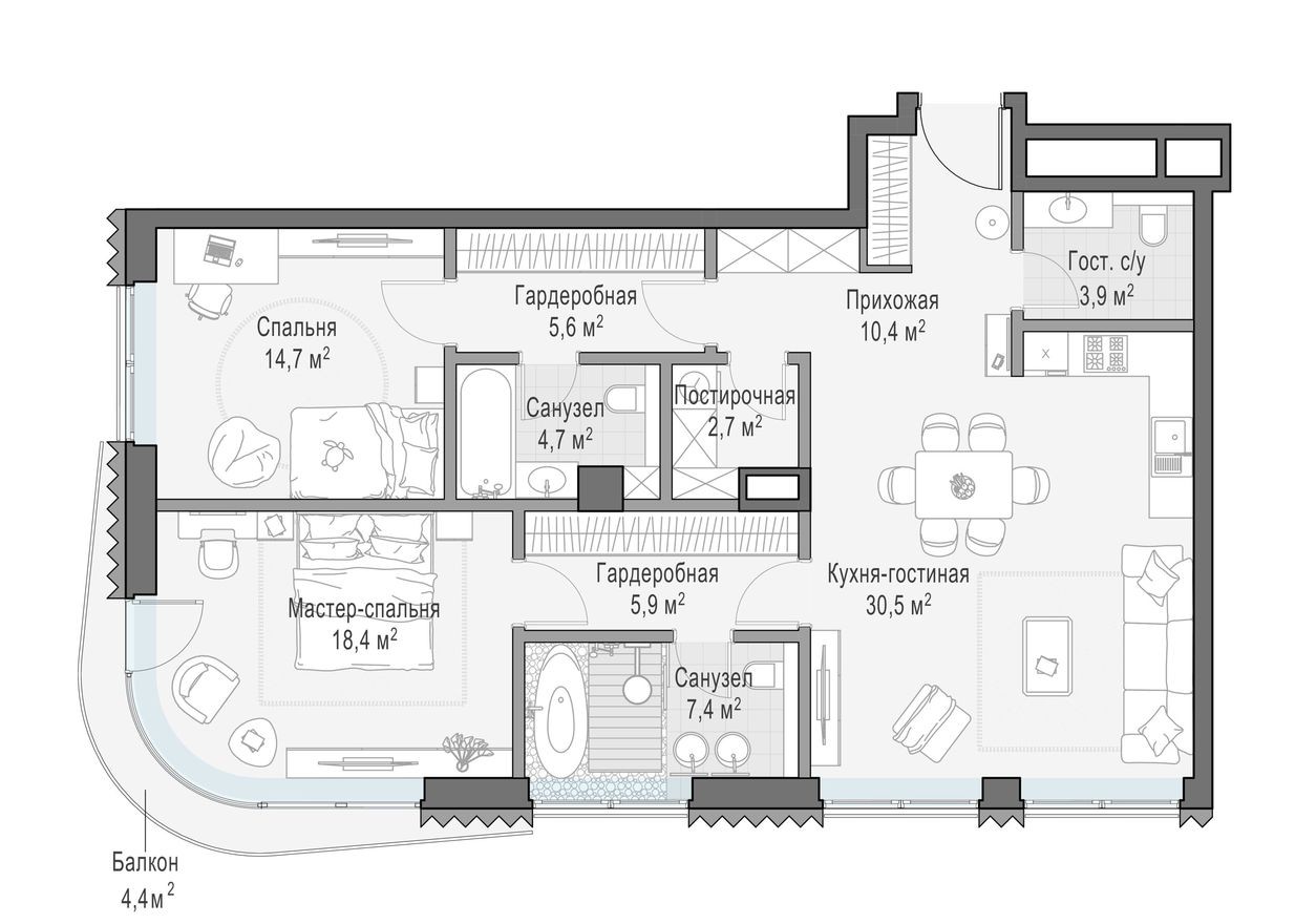 2к. квартира, 105.3 м²