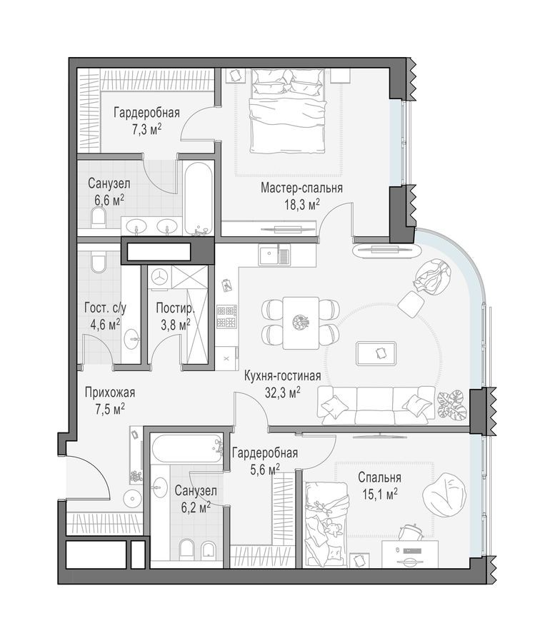 2к. квартира, 107.6 м²