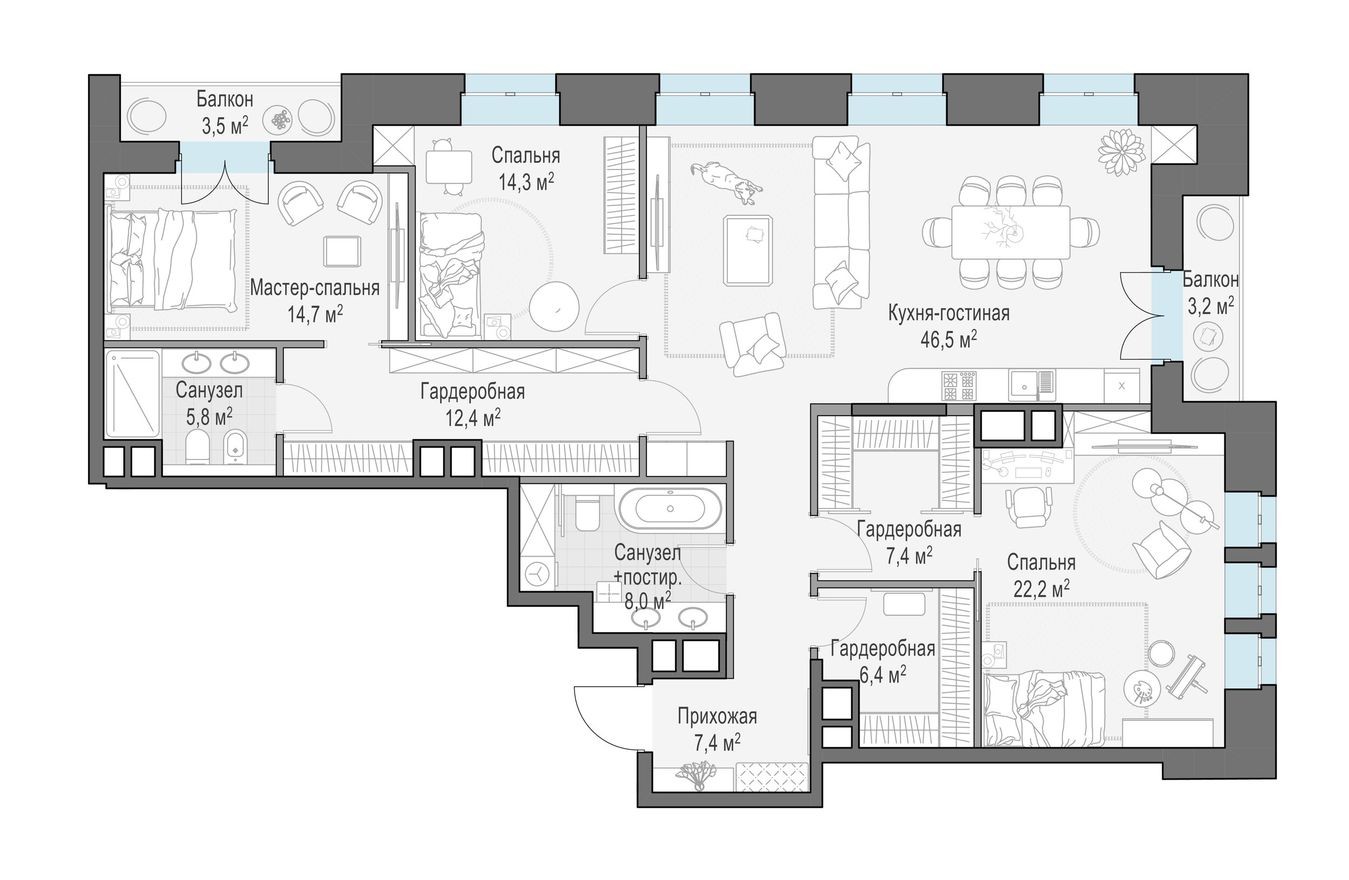 3к. квартира, 148.5 м²