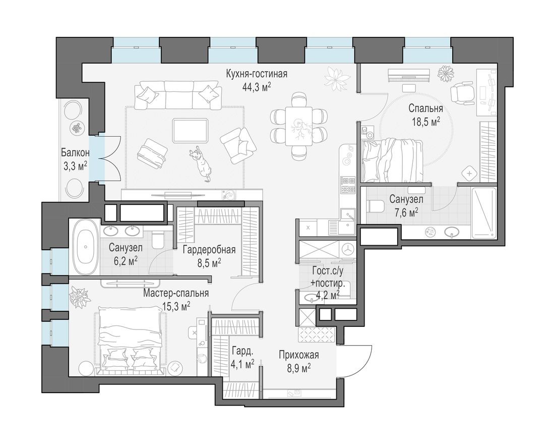 2к. квартира, 119.7 м²