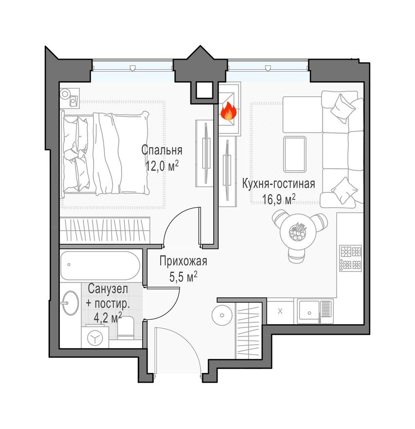 1к. квартира, 39.3 м²
