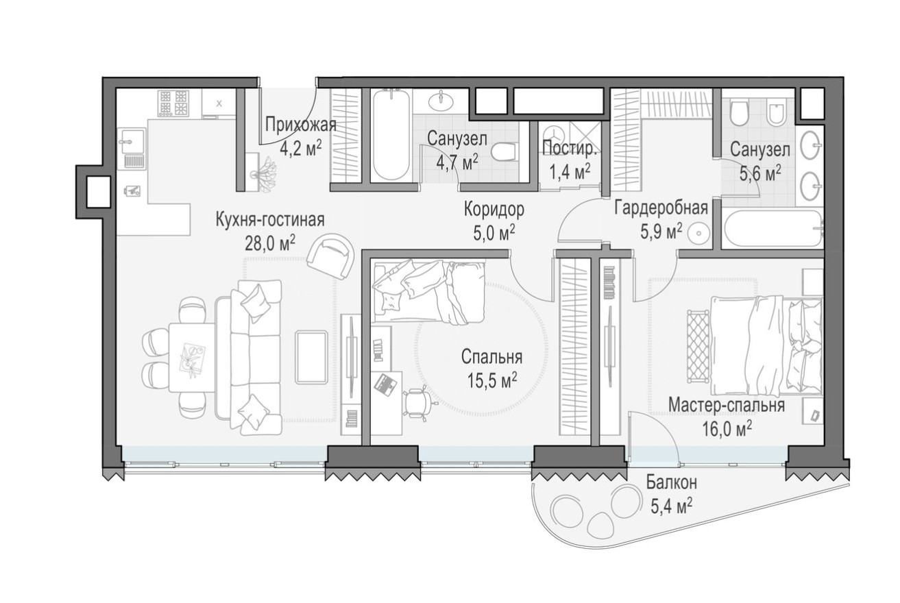 2к. квартира, 88.2 м²