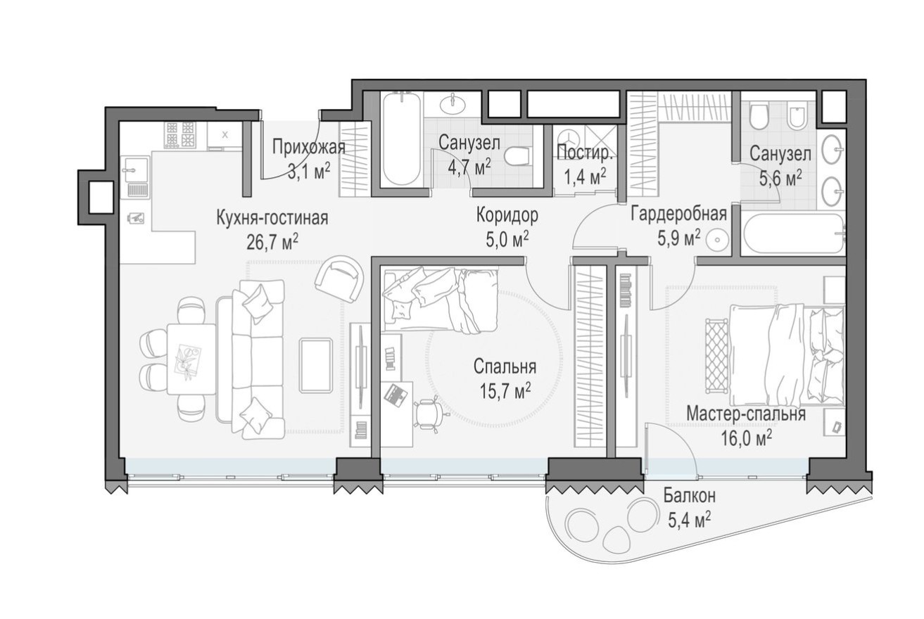 2к. квартира, 85.9 м²