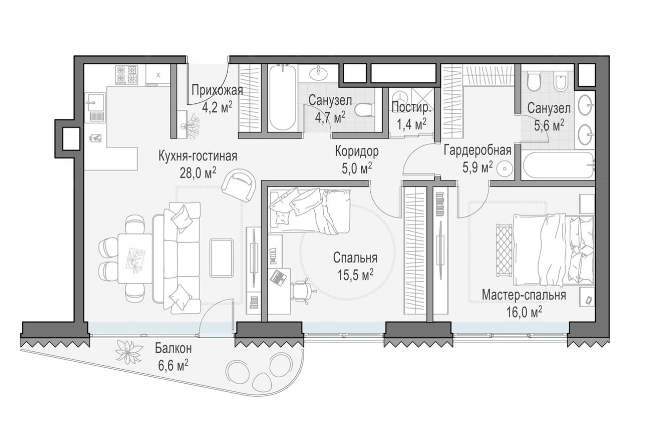 2к. квартира, 88.6 м²