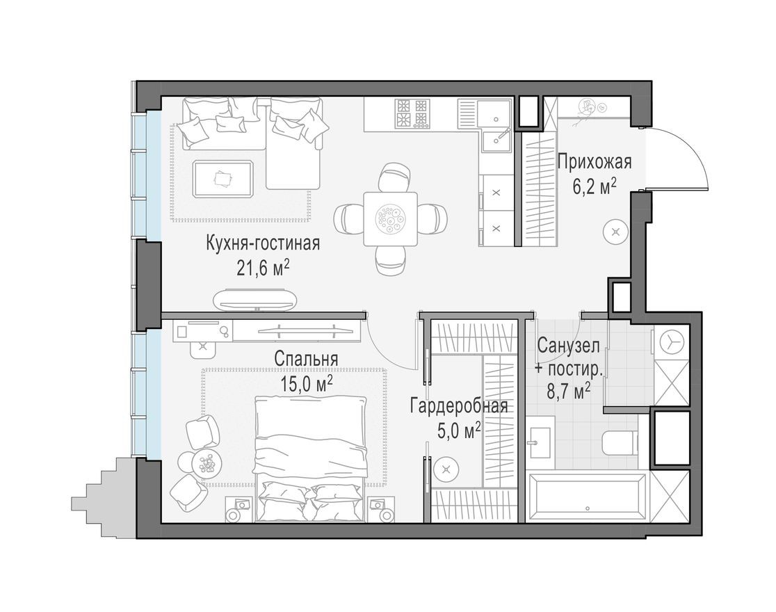 1к. квартира, 56.3 м²