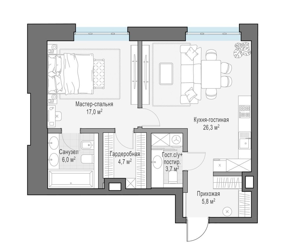 1к. квартира, 67.4 м²
