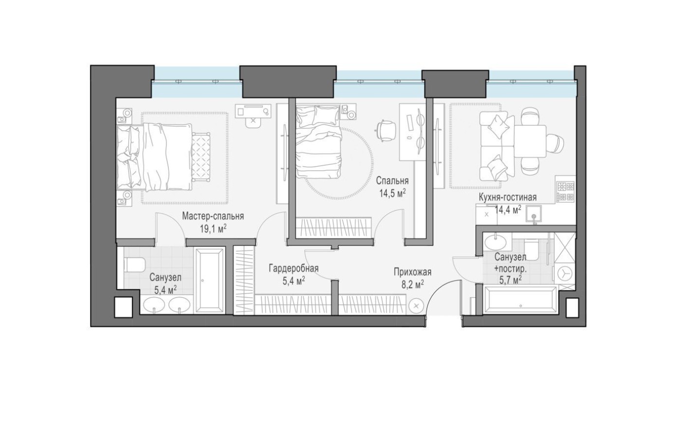 2к. квартира, 76.6 м²