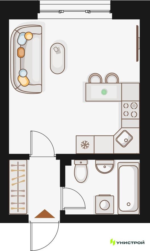 1к. квартира, 26.2 м²
