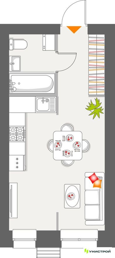 1к. квартира, 25.8 м²