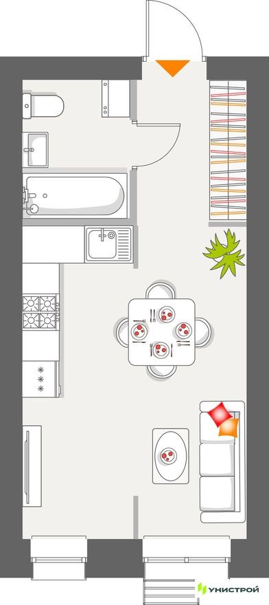 1к. квартира, 25.8 м²
