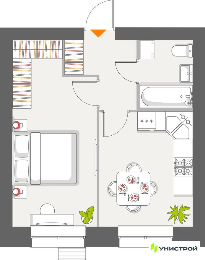 1к. квартира, 34.7 м²
