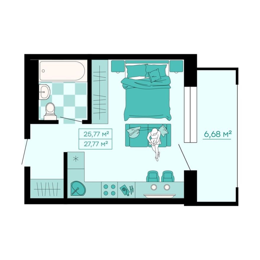 1к. квартира, 27.8 м²