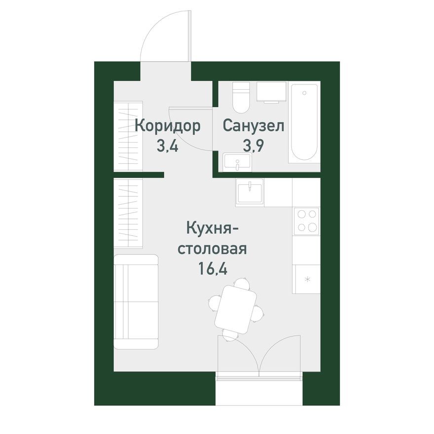 Студия-квартира, 23.7 м²
