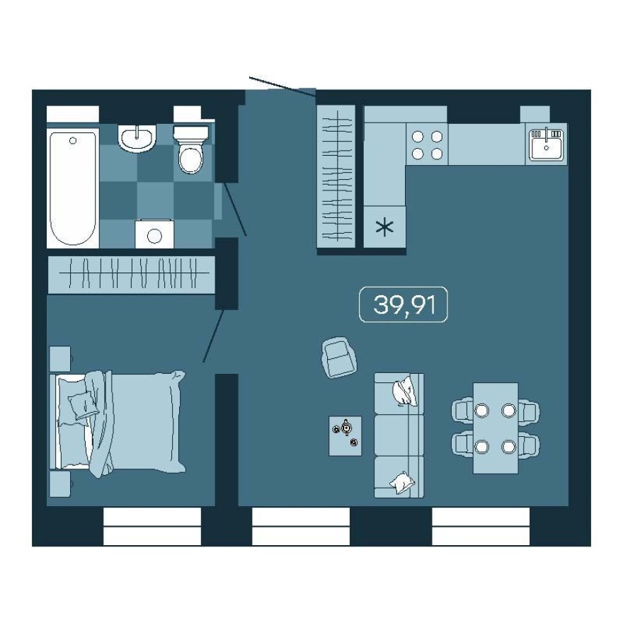 2к. квартира, 39.9 м²