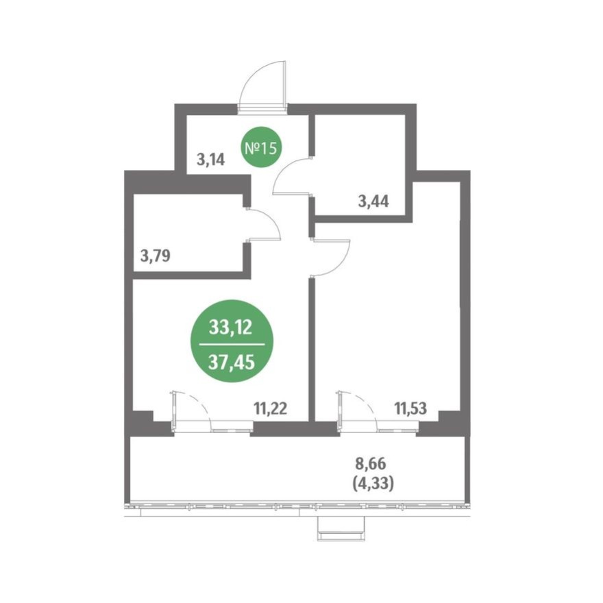 1к. квартира, 37.5 м²