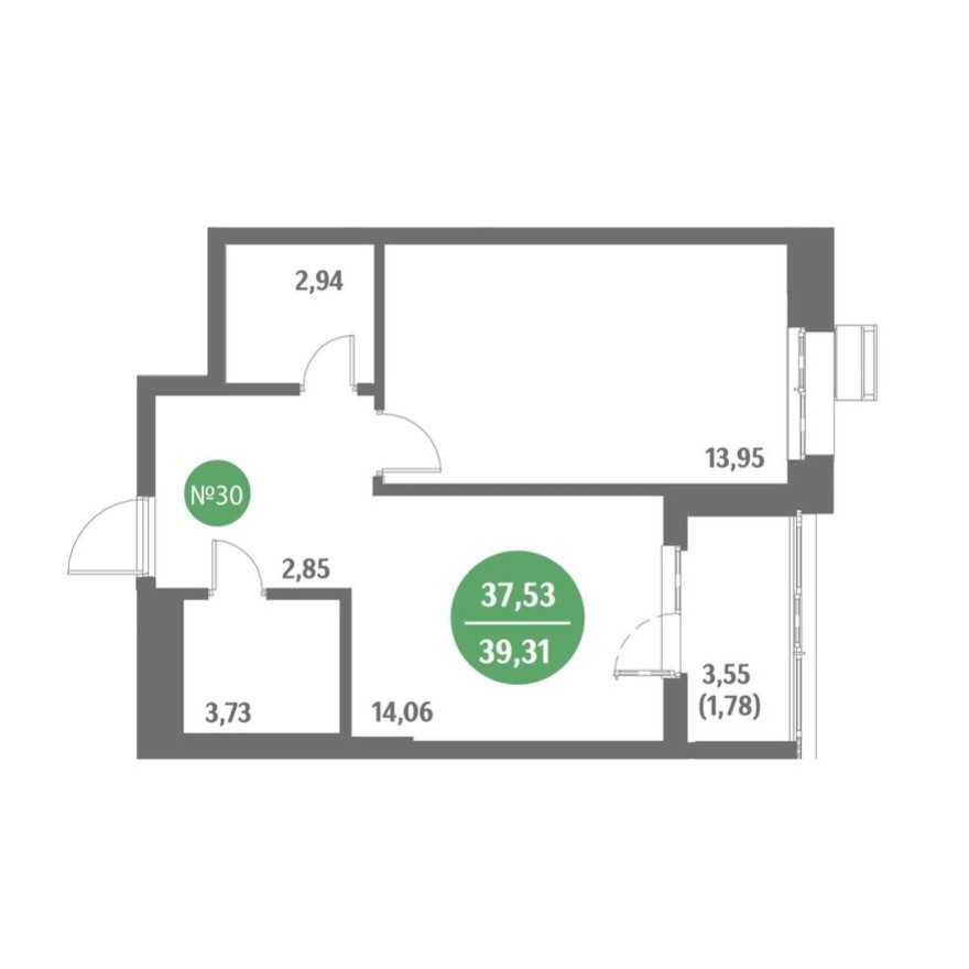 1к. квартира, 39.3 м²