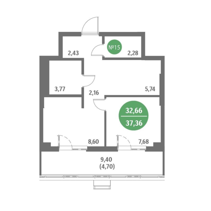 1к. квартира, 37.4 м²