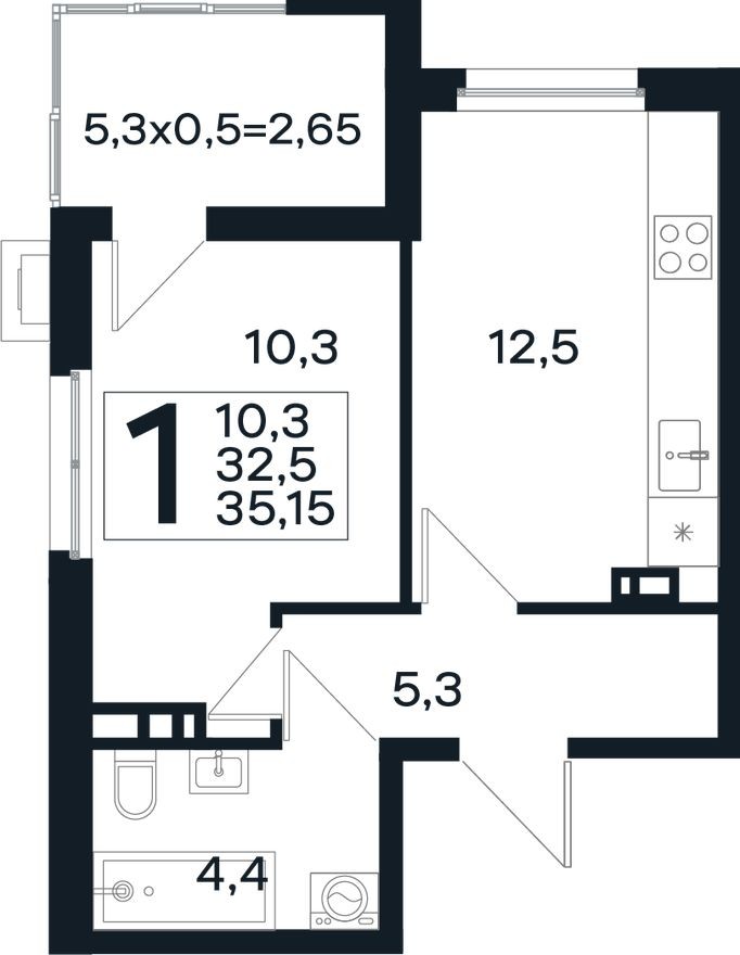 1к. квартира, 35.2 м²