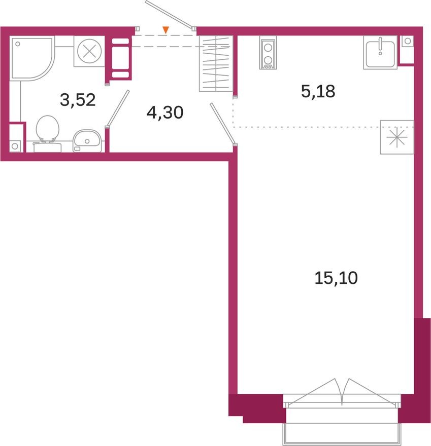 Студия-квартира, 28.1 м²
